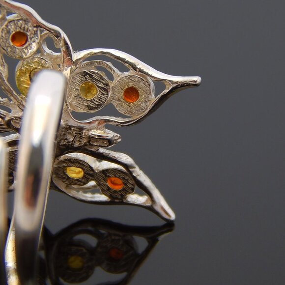 Natural Baltic Multicolor Amber Adjustable Butterfly Ring in 925 Sterling Silver - Picture 4 of 5